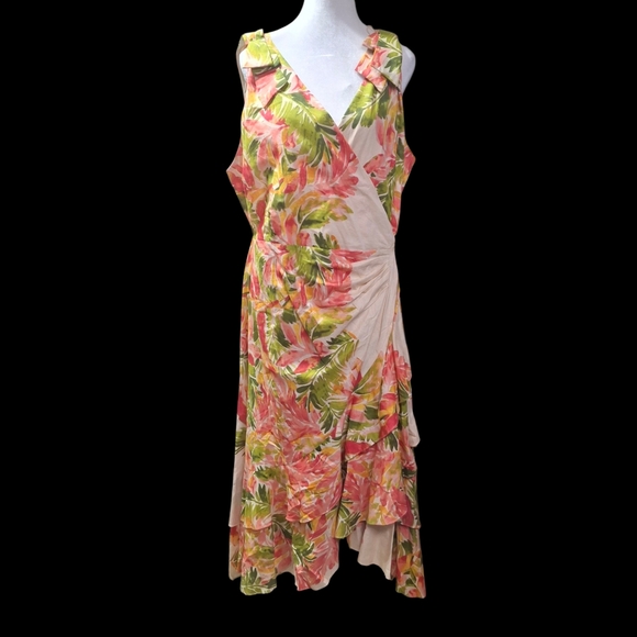Gibson Latimer Wrap Midi Floral Dress Ruffled Tiered High Low Hem Women Size XXL - Picture 3 of 16